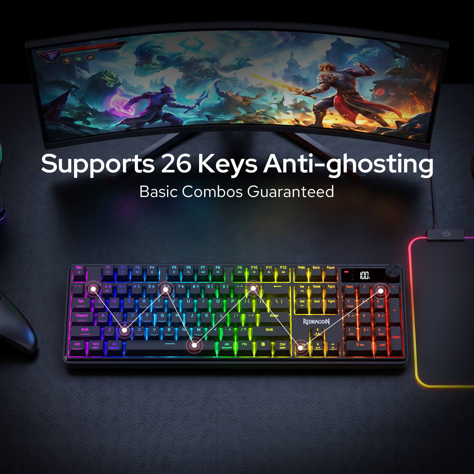Redragon K526 PRO RGB Wireless Membrane Gaming Keyboard