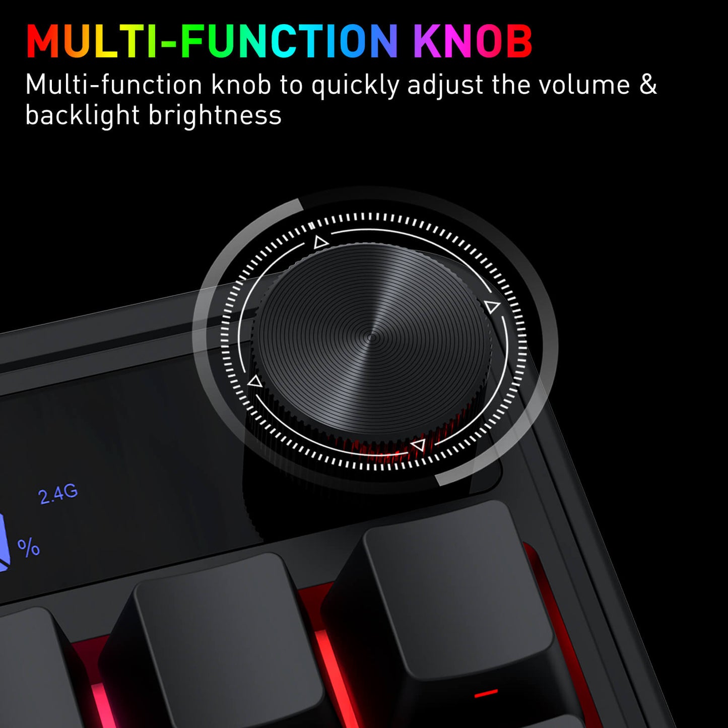 Redragon K526 PRO RGB Wireless Membrane Gaming Keyboard, 104 Keys Mechanical-Feel Keyboard w/LED Info Display, Media/Backlit Knob Control, Linear Switch & Software Supported (Side Printed Font)