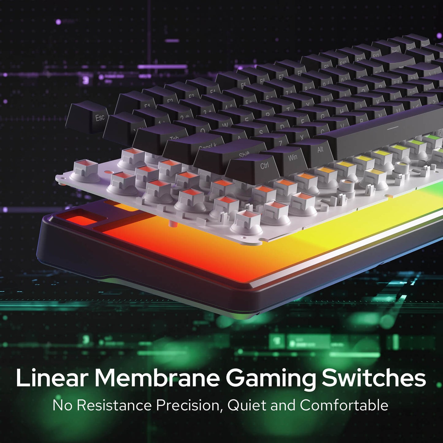Redragon K526 PRO RGB Wireless Membrane Gaming Keyboard, Linear Switch; (Side Printed Font) 