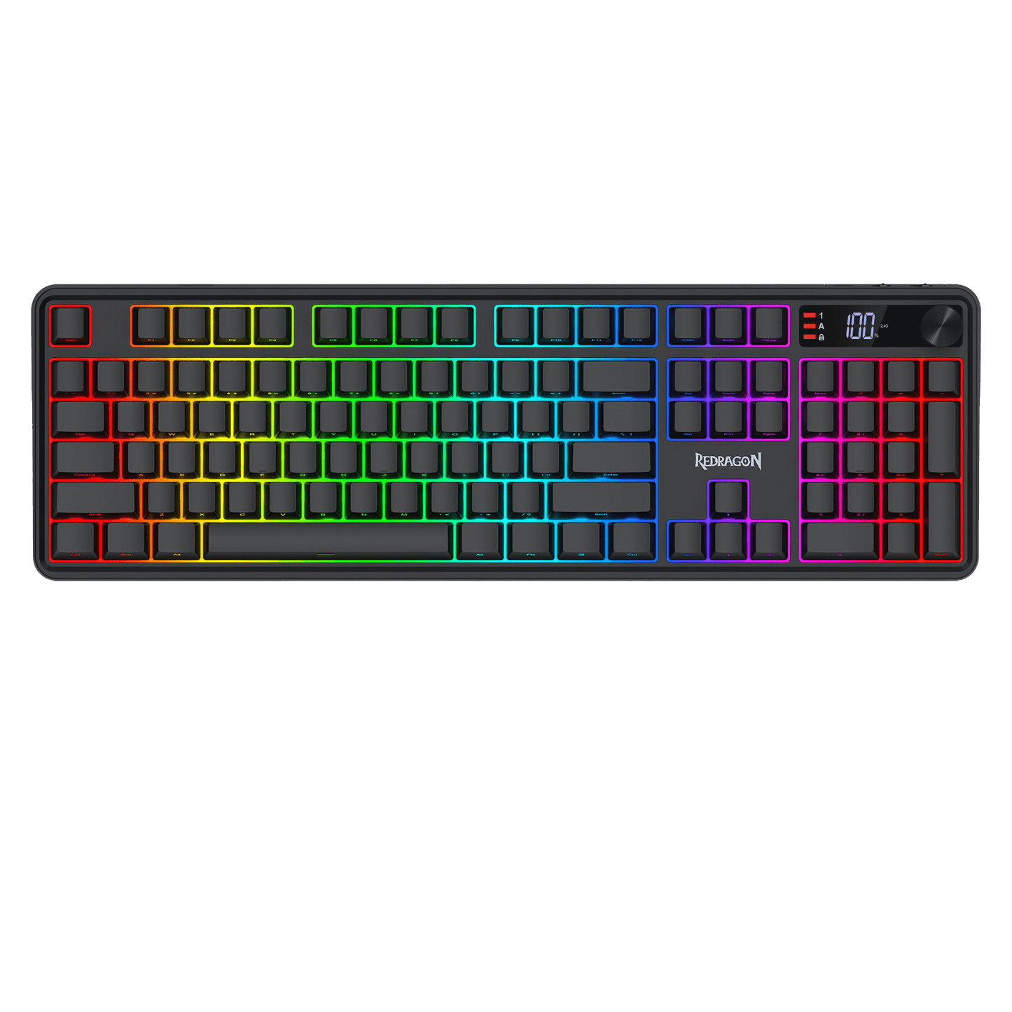 Redragon K526 PRO RGB Wireless Membrane Gaming Keyboard, 104 Keys Mechanical-Feel Keyboard w/LED Info Display, Media/Backlit Knob Control, Linear Switch & Software Supported (Side Printed Font) | show