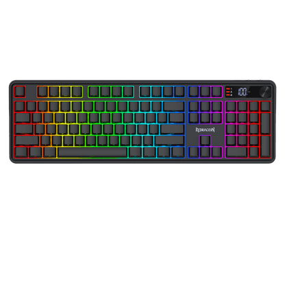 Redragon K526 PRO RGB Wireless Membrane Gaming Keyboard, 104 Keys Mechanical-Feel Keyboard w/LED Info Display, Media/Backlit Knob Control, Linear Switch & Software Supported (Side Printed Font) | show
