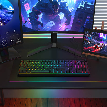 Redragon K526 PRO RGB Wireless Membrane Gaming Keyboard, 104 Keys Mechanical-Feel Keyboard w/LED Info Display, Media/Backlit Knob Control, Linear Switch & Software Supported (Side Printed Font)