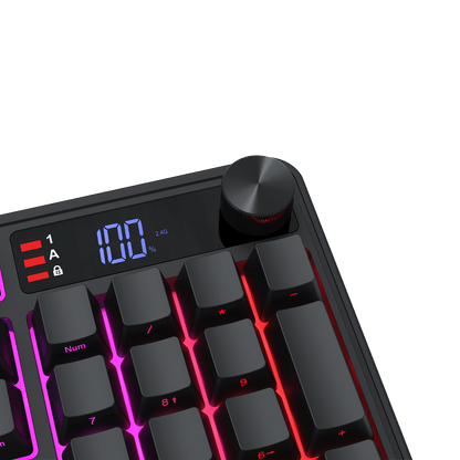 Redragon K526 PRO RGB Wireless Membrane Gaming Keyboard, 104 Keys Mechanical-Feel Keyboard w/LED Info Display, Media/Backlit Knob Control, Linear Switch & Software Supported (Side Printed Font)