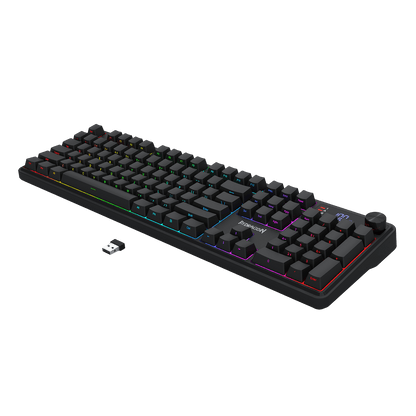 Redragon K526 PRO RGB Wireless Membrane Gaming Keyboard, 104 Keys Mechanical-Feel Keyboard w/LED Info Display, Media/Backlit Knob Control, Linear Switch & Software Supported (Side Printed Font)