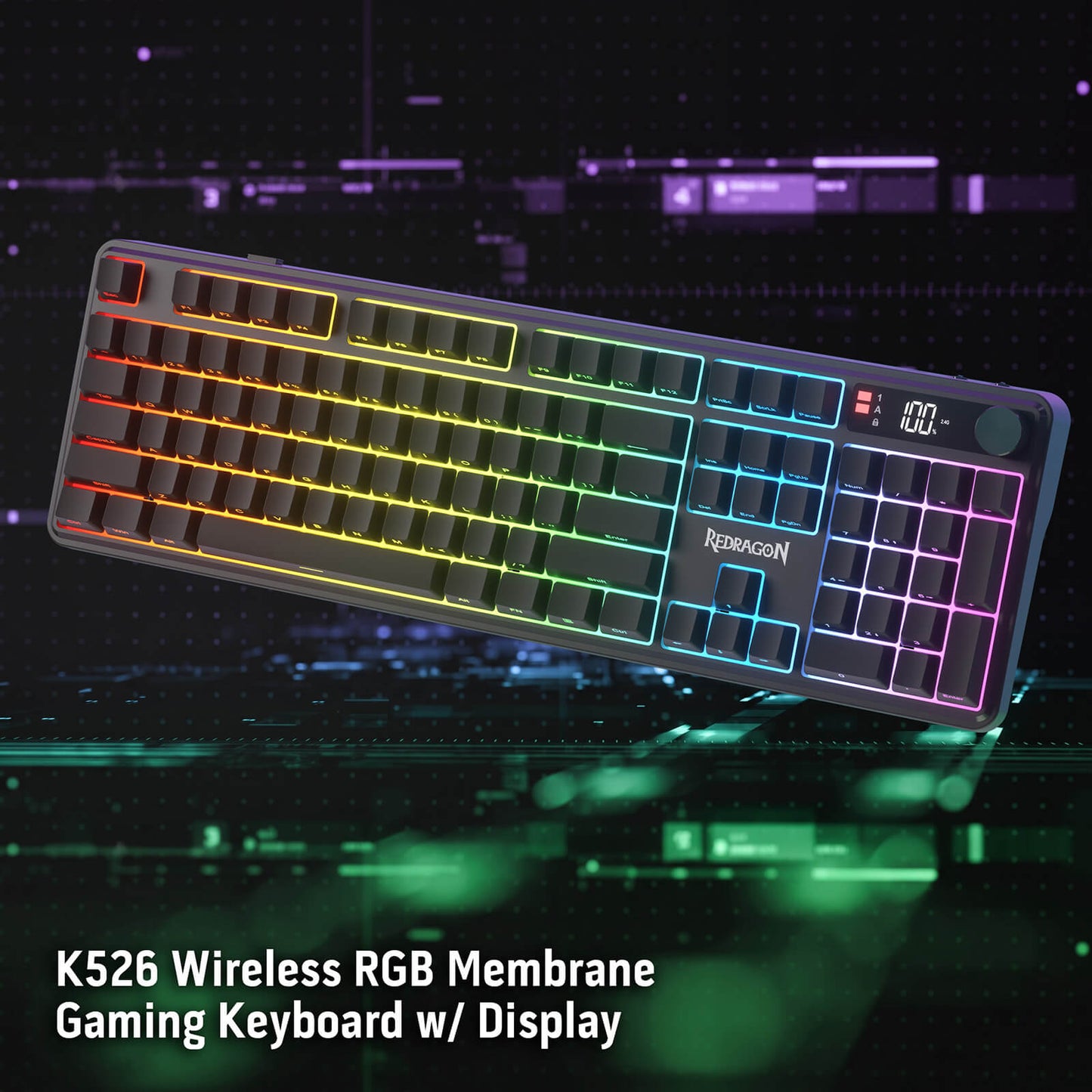 Redragon K526 PRO RGB Wireless Membrane Gaming Keyboard, 104 Keys Mechanical-Feel Keyboard 