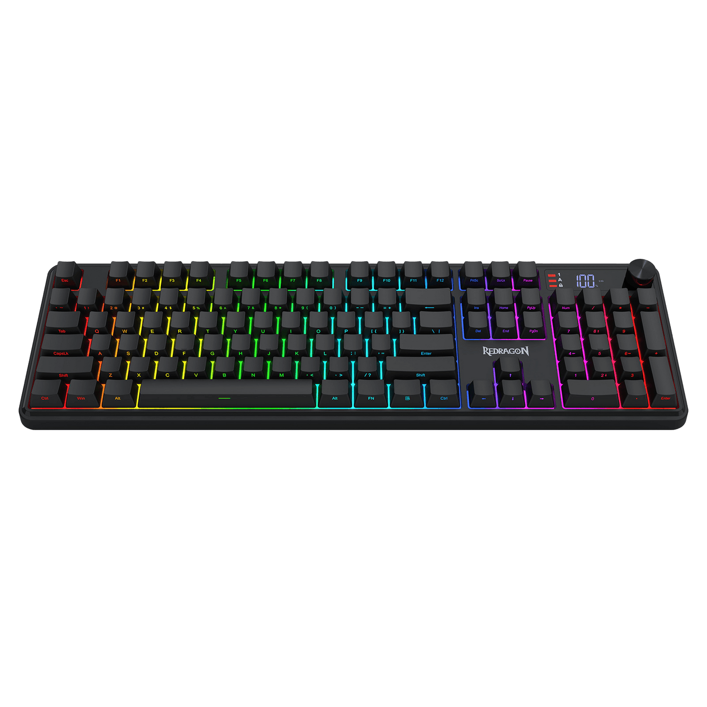 Redragon K526 PRO RGB Wireless Membrane Gaming Keyboard, 104 Keys Mechanical-Feel Keyboard w/LED Info Display, Media/Backlit Knob Control, Linear Switch & Software Supported (Side Printed Font)