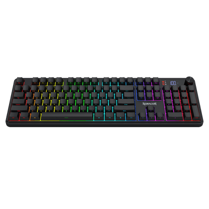 Redragon K526 PRO RGB Wireless Membrane Gaming Keyboard, 104 Keys Mechanical-Feel Keyboard w/LED Info Display, Media/Backlit Knob Control, Linear Switch & Software Supported (Side Printed Font)