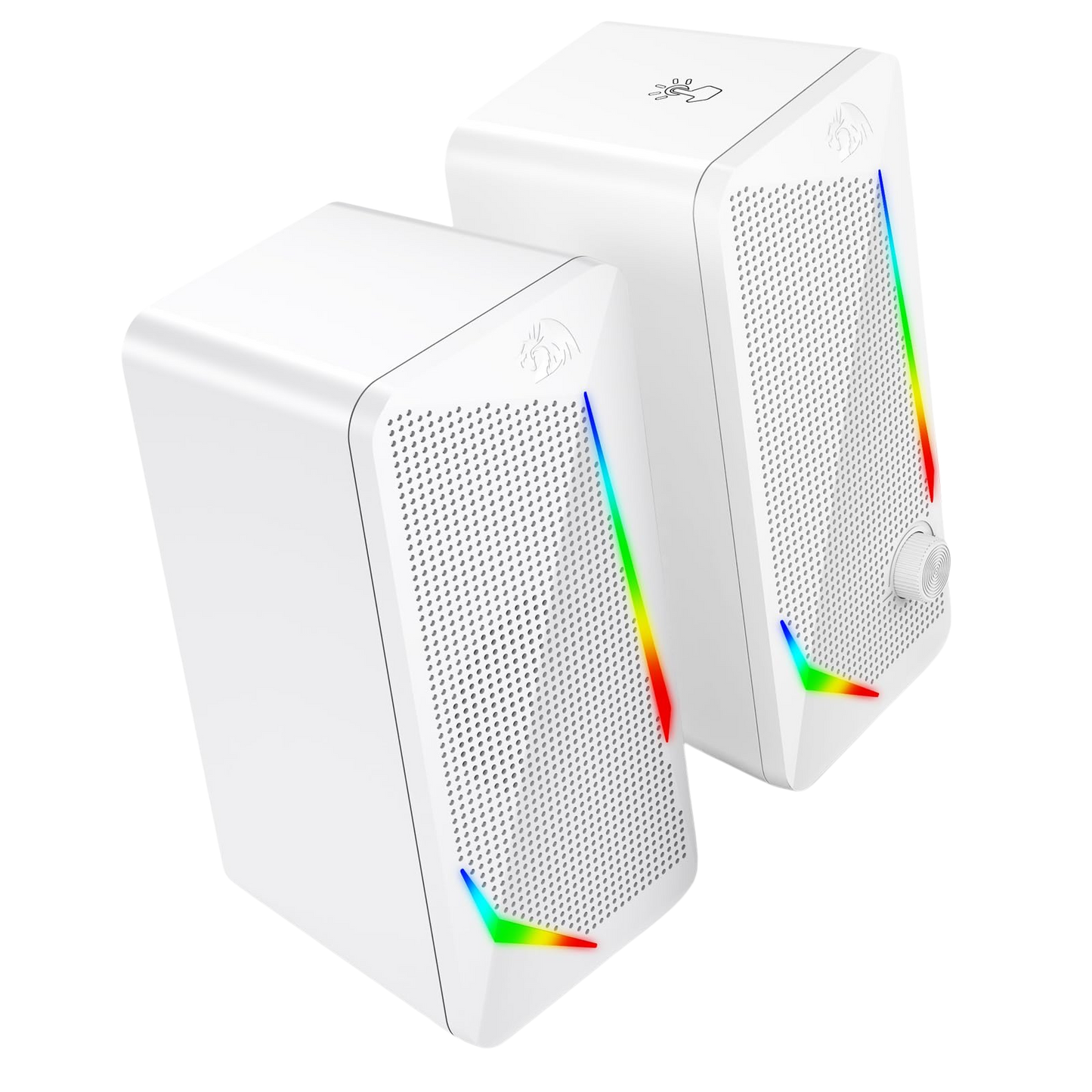 Redragon GS510 RGB Desktop Speakers, 2.0 Channel PC Computer Speaker with 4 Colorful LED Backlight Modes, Enhanced Bass and Easy-Access Volume Control, USB Powered w/ 3.5mm Cable, White | show