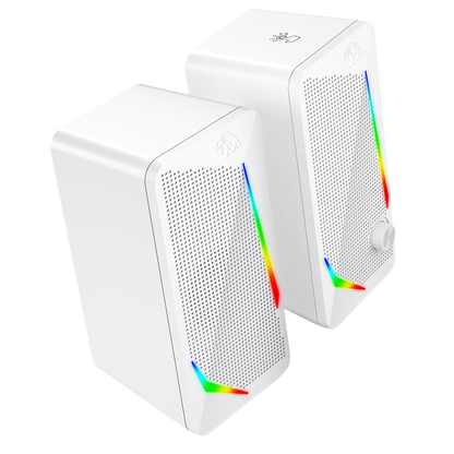 Redragon GS510 RGB Desktop Speakers, 2.0 Channel PC Computer Speaker with 4 Colorful LED Backlight Modes, Enhanced Bass and Easy-Access Volume Control, USB Powered w/ 3.5mm Cable, White | show