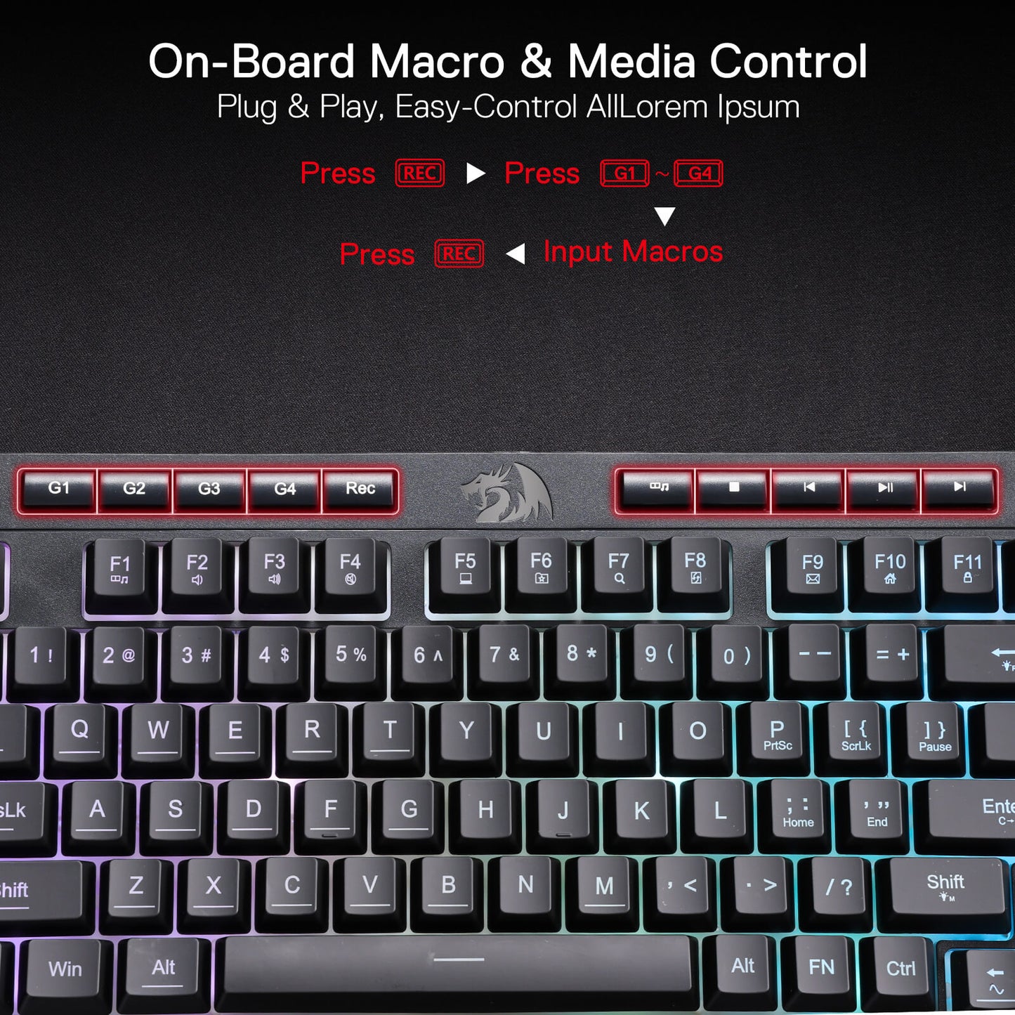 Redragon K515 SHIVA RGB Membrane Gaming Keyboard, 98 Keys Mechanical-Feel Keyboard w/Smooth Linear Switch, On-Board Macro & Dedicated Multimedia Keys, Detachable Wrist Rest, Software Supported