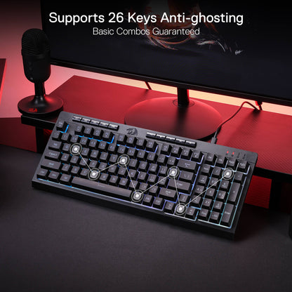 Redragon K515 SHIVA RGB Membrane Gaming Keyboard, 98 Keys Mechanical-Feel Keyboard w/Smooth Linear Switch, On-Board Macro & Dedicated Multimedia Keys, Detachable Wrist Rest, Software Supported