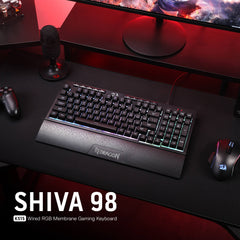 Redragon K515 SHIVA RGB Membrane Gaming Keyboard, 98 Keys Mechanical-Feel Keyboard w/Smooth Linear Switch, On-Board Macro & Dedicated Multimedia Keys, Detachable Wrist Rest, Software Supported