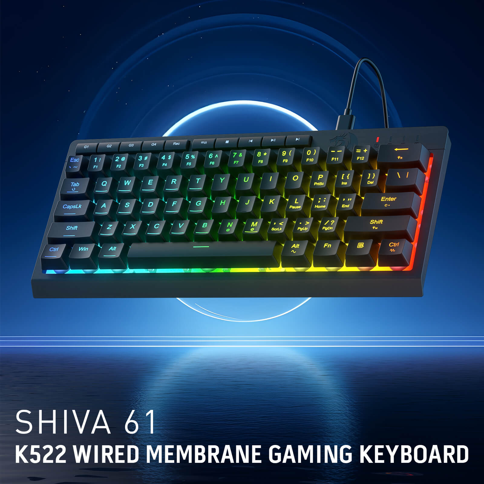 Redragon K522 60% RGB Membrane Gaming Keyboard, Compact 61 Keys Linear Mechanical-Feel Switch Keyboard w/ 4 Extra On-Board Macro Keys & Media Control Keys