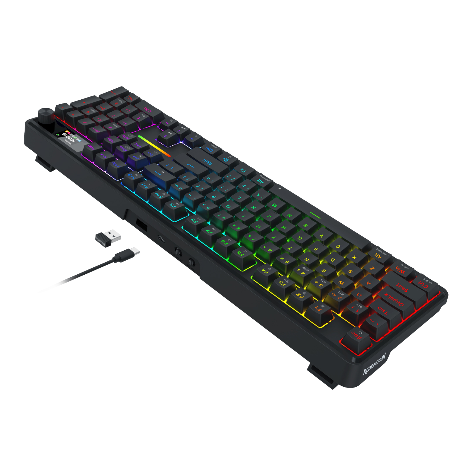 Redragon K762 Wireless Gasket Gaming Keyboard w/Hype Screen & Knob, 104 Keys Mechanical Keyboard, Easy-Control 1.14’’ TFT Info Display, 5-Layer Noise Dampening, Round PBT Keycaps, Custom Linear Switch