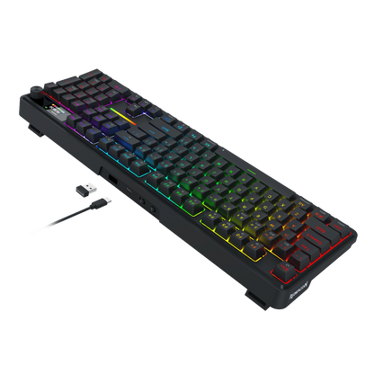 Redragon K762 Wireless Gasket Gaming Keyboard w/Hype Screen & Knob, 104 Keys Mechanical Keyboard, Easy-Control 1.14’’ TFT Info Display, 5-Layer Noise Dampening, Round PBT Keycaps, Custom Linear Switch