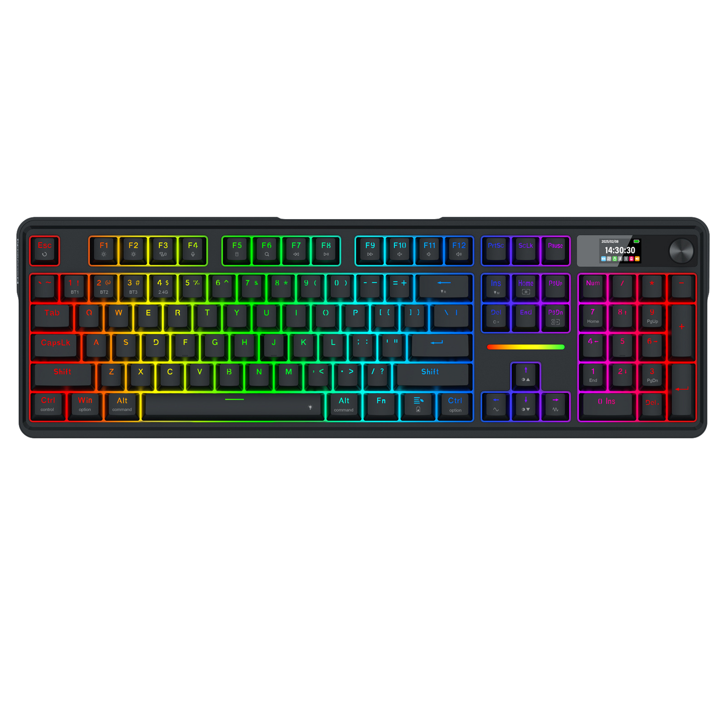 Redragon K762 Wireless Gasket Gaming Keyboard w/Hype Screen & Knob, 104 Keys Mechanical Keyboard, Easy-Control 1.14’’ TFT Info Display, 5-Layer Noise Dampening, Round PBT Keycaps, Custom Linear Switch