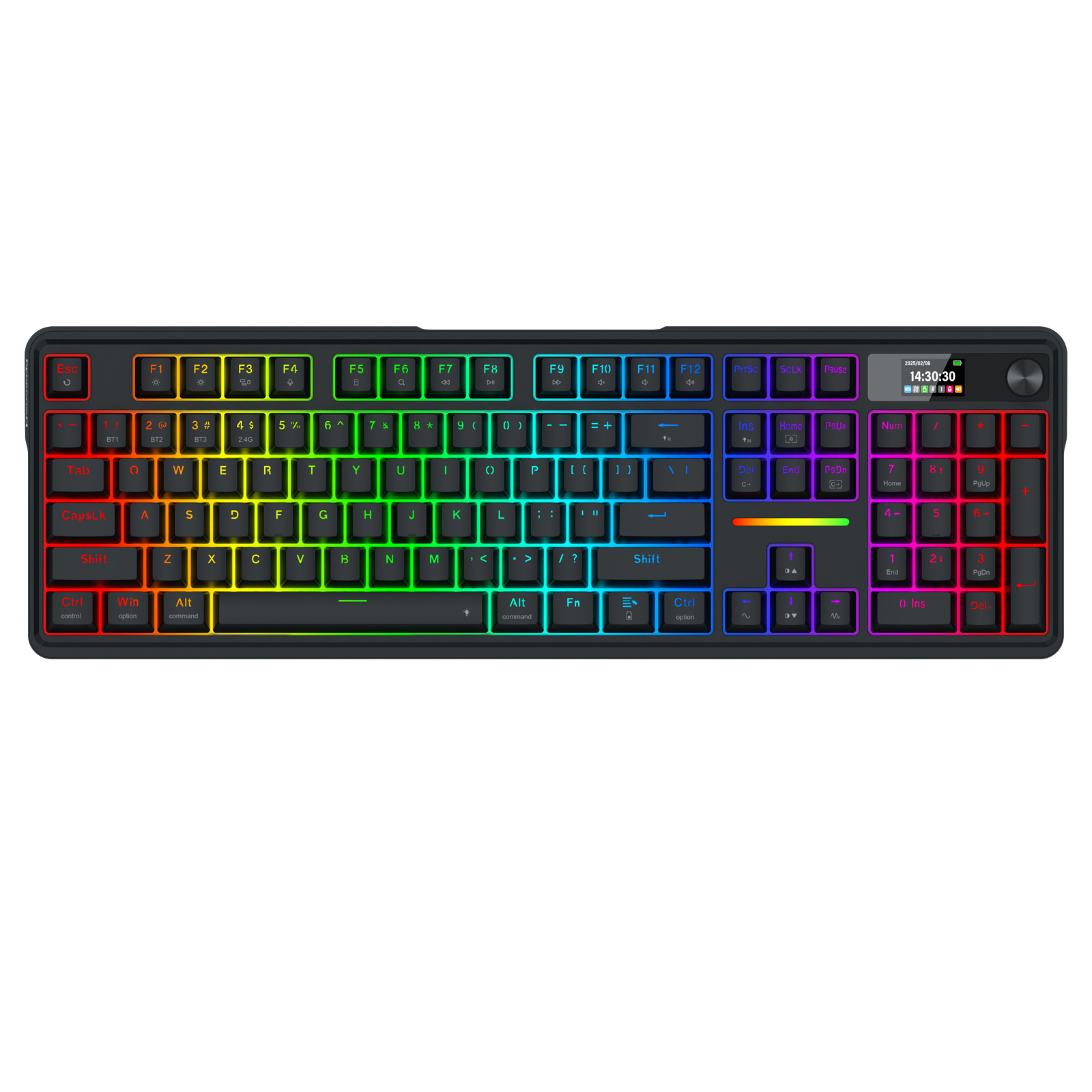 Redragon K762 Wireless Gasket Gaming Keyboard w/Hype Screen & Knob, 104 Keys Mechanical Keyboard, Easy-Control 1.14’’ TFT Info Display, 5-Layer Noise Dampening, Round PBT Keycaps, Custom Linear Switch