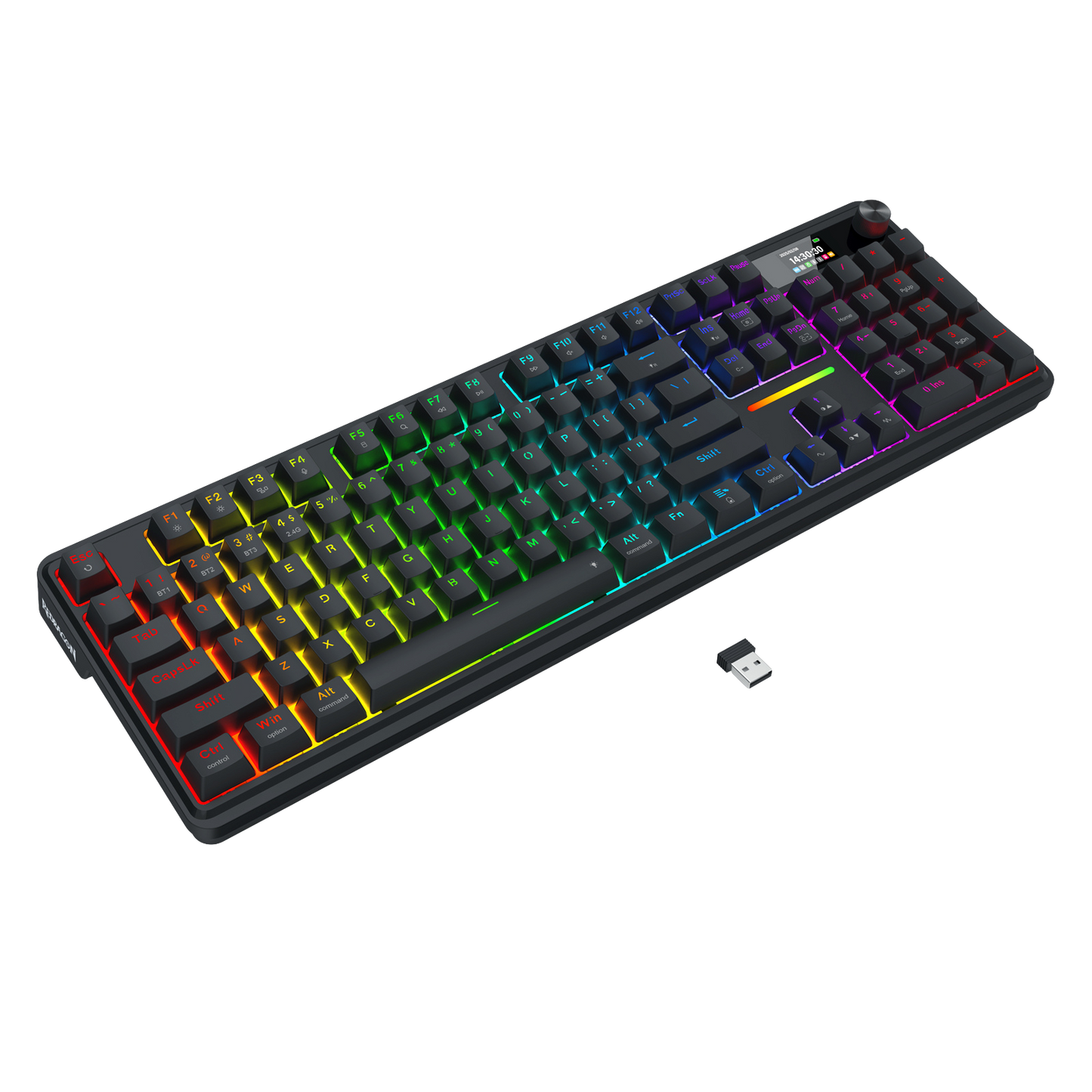 Redragon K762 Wireless Gasket Gaming Keyboard w/Hype Screen & Knob, 104 Keys Mechanical Keyboard, Easy-Control 1.14’’ TFT Info Display, 5-Layer Noise Dampening, Round PBT Keycaps, Custom Linear Switch