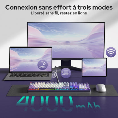 Clavier gaming sans fil Redragon K762 avec écran Hype et molette, clavier mécanique à 104 touches, écran d'information TFT de 3,2 cm facile à contrôler, isolation phonique à 5 couches, touches rondes en PBT, commutateurs linéaires personnalisés