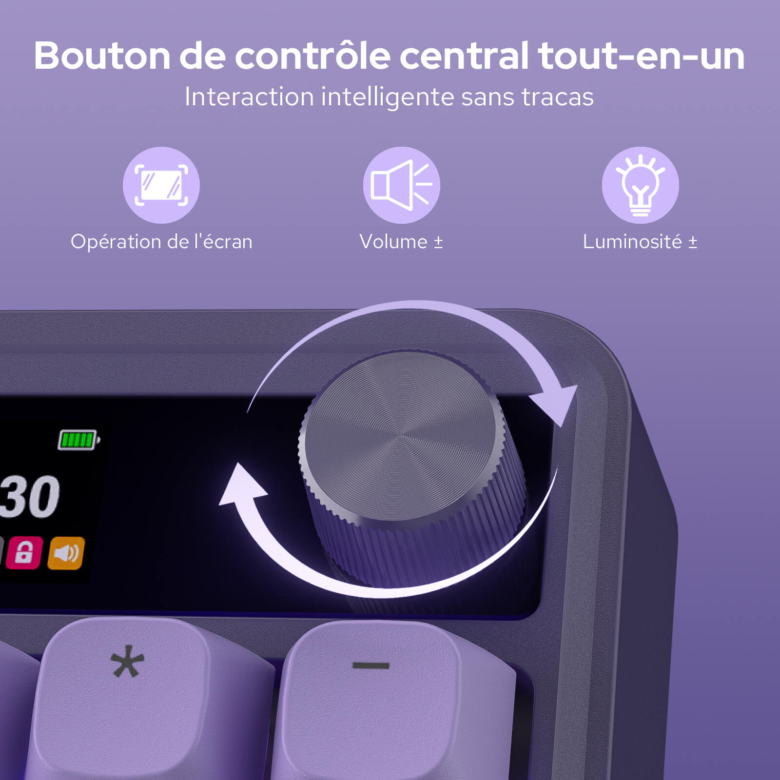Clavier gaming sans fil Redragon K762 avec écran Hype et molette, clavier mécanique à 104 touches, écran d'information TFT de 3,2 cm facile à contrôler, isolation phonique à 5 couches, touches rondes en PBT, commutateurs linéaires personnalisés