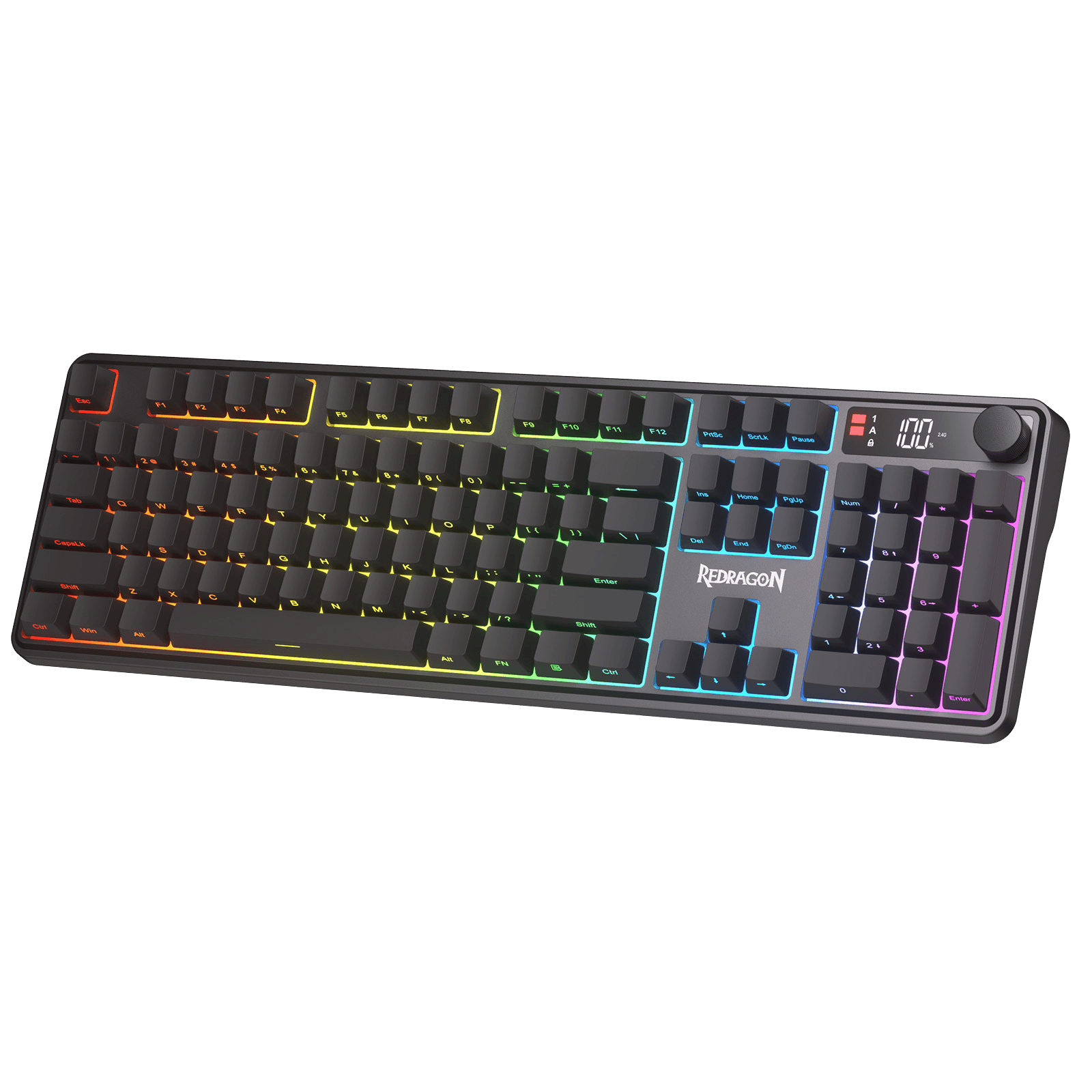 Redragon K526 PRO RGB Wireless Membrane Gaming Keyboard, 104 Keys Mechanical-Feel Keyboard w/LED Info Display, Media/Backlit Knob Control, Linear Switch & Software Supported (Side Printed Font) | show