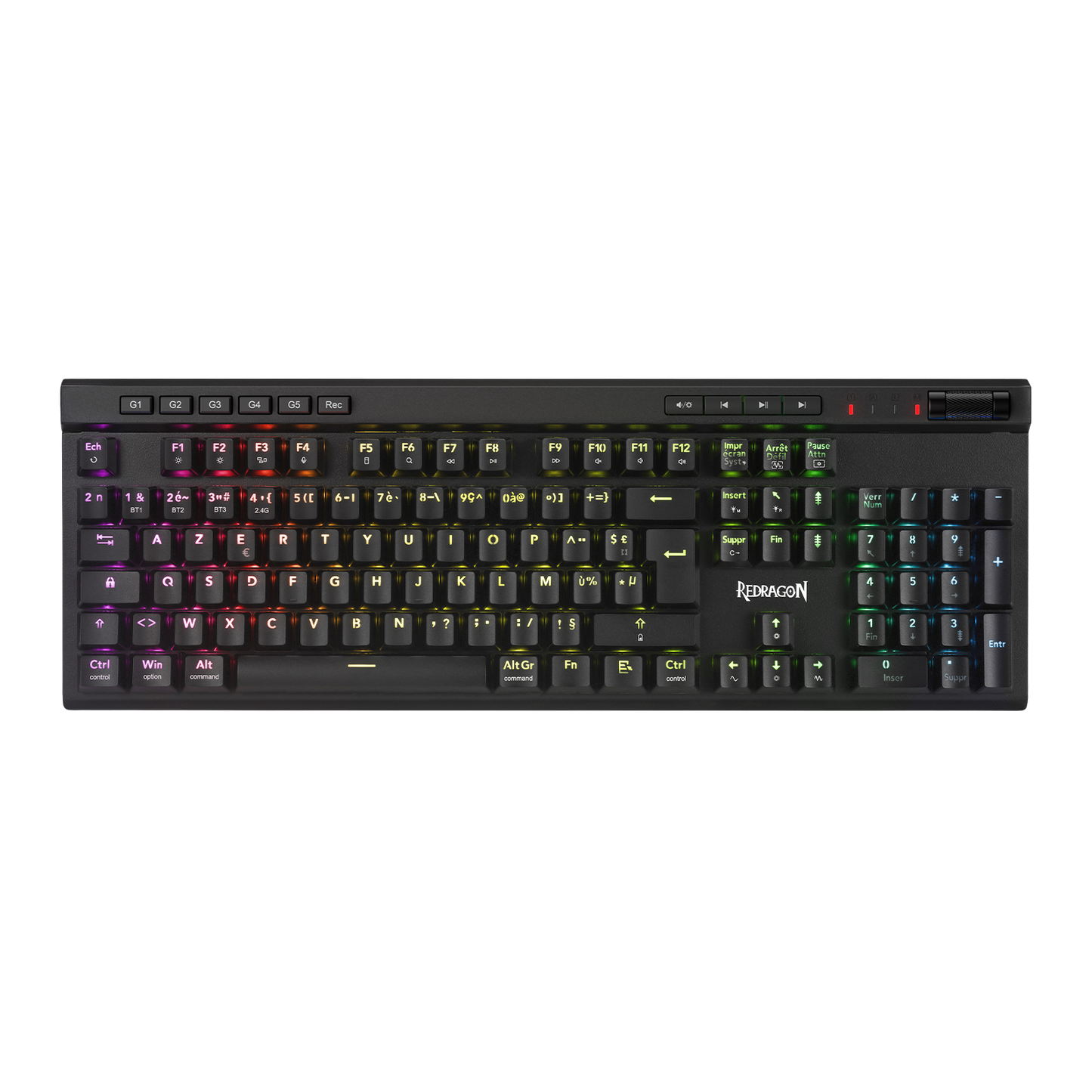 Clavier de jeu sans fil RGB Redragon K580 PRO, clavier mécanique à 104 touches avec 3 modes, connecteur Hot-Swap, commandes multimédia dédiées et enregistrement de macros intégré, commutateurs linéaires rouges