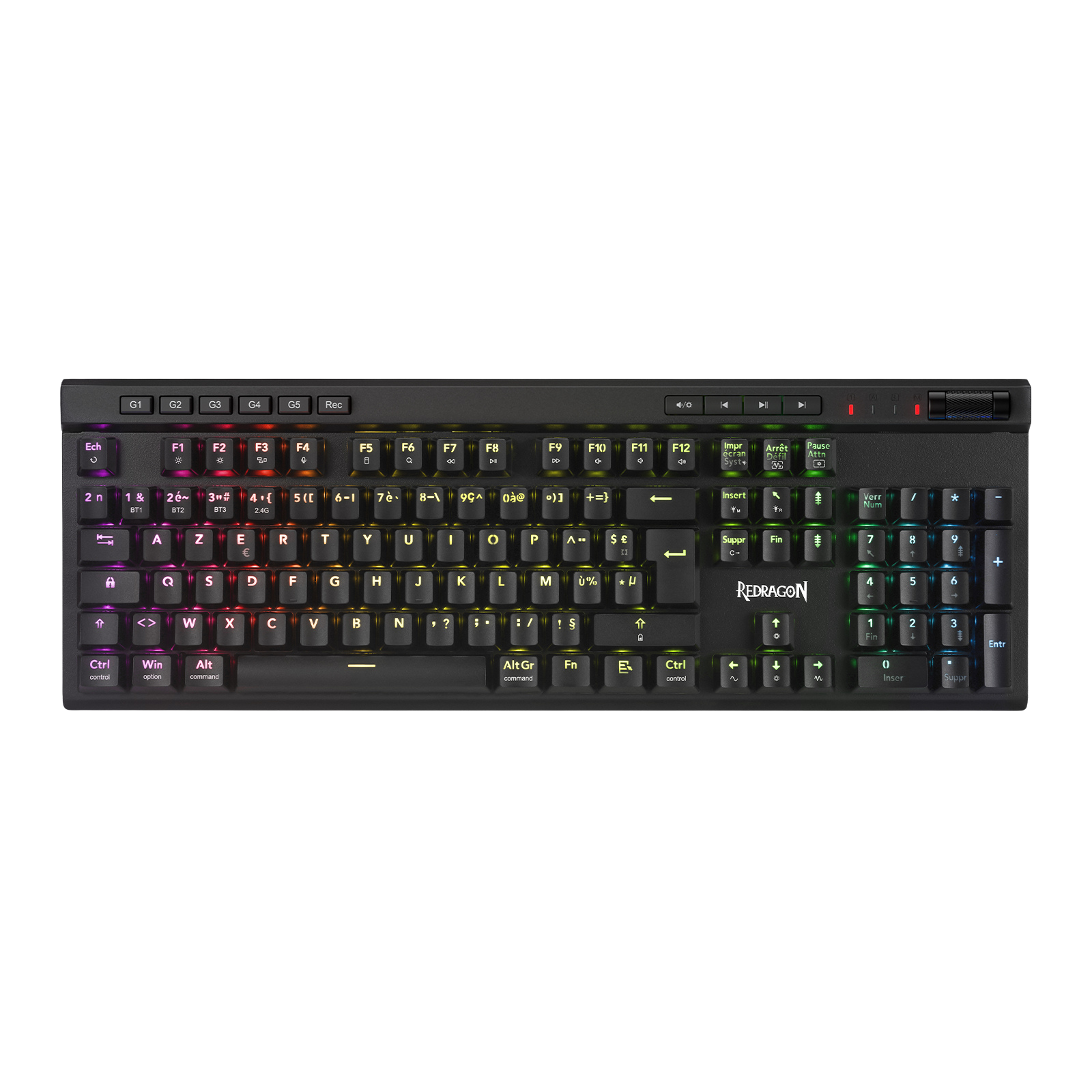 Clavier de jeu sans fil RGB Redragon K580 PRO, clavier mécanique à 104 touches avec 3 modes, connecteur Hot-Swap, commandes multimédia dédiées et enregistrement de macros intégré, commutateurs linéaires rouges