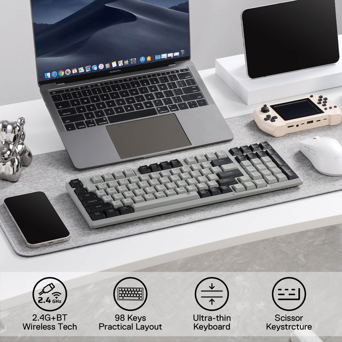 Redragon BK7114 96% 98 Keys Scissor Mechanism Slim Wireless Keyboard ...