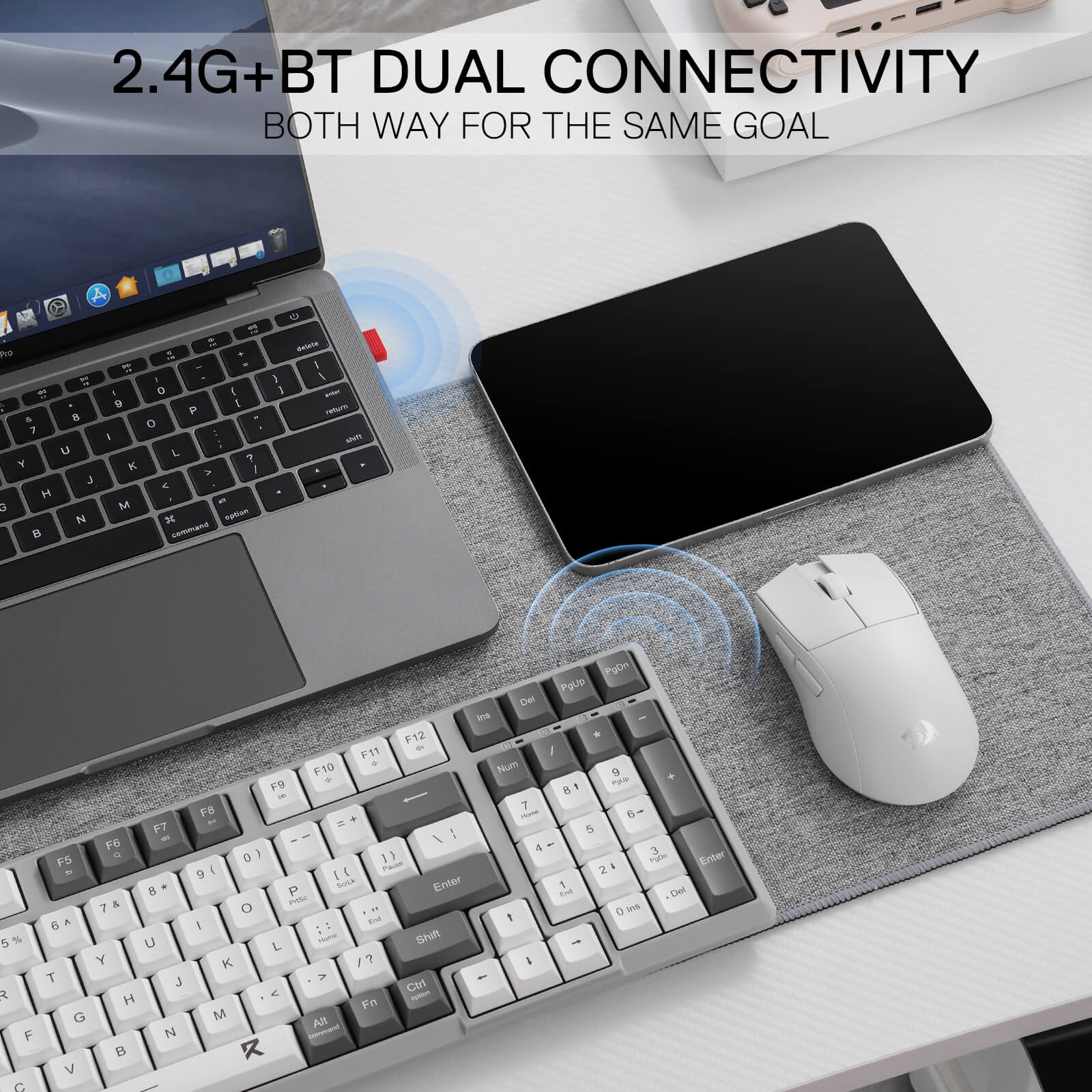 Redragon BK7114 Scissors Mechanism Keyboard in White Grey with dual connection modes, supports for 2.4G wireless, BT