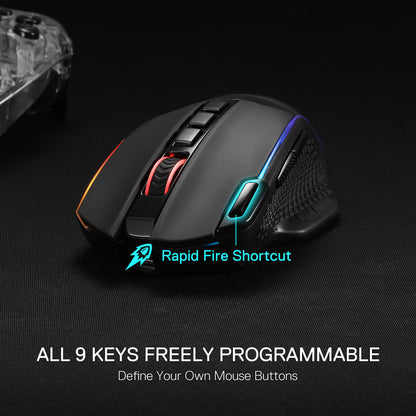 Redragon M991 Wireless Gaming Mouse, 26000 DPI 3-Mode Mice with Professional Sensor, Durable Power Capacity, Customizable Macro and RGB Backlight for PC/Mac/Laptop, Black