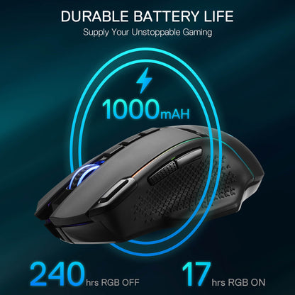 Redragon M991 Wireless Gaming Mouse, 26000 DPI 3-Mode Mice with Professional Sensor, Durable Power Capacity, Customizable Macro and RGB Backlight for PC/Mac/Laptop, Black