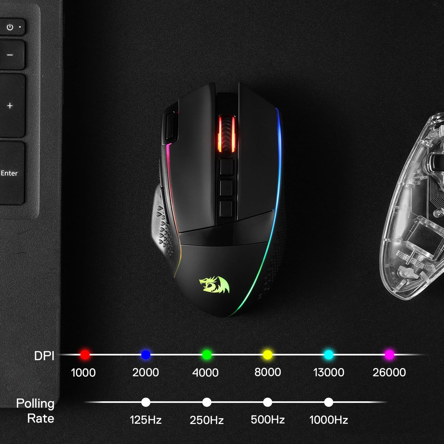 Redragon M991 Wireless Gaming Mouse, 26000 DPI 3-Mode Mice with Professional Sensor, Durable Power Capacity, Customizable Macro and RGB Backlight for PC/Mac/Laptop, Black