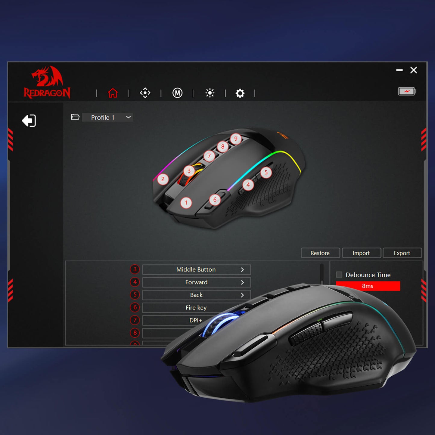 Redragon M991 Wireless Gaming Mouse, 26000 DPI 3-Mode Mice with Professional Sensor, Durable Power Capacity, Customizable Macro and RGB Backlight for PC/Mac/Laptop, Black
