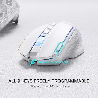 Redragon M991 Wireless Gaming Mouse, 26000 DPI 3-Mode Mice with Professional Sensor, Durable Power Capacity, Customizable Macro and RGB Backlight for PC/Mac/Laptop, White