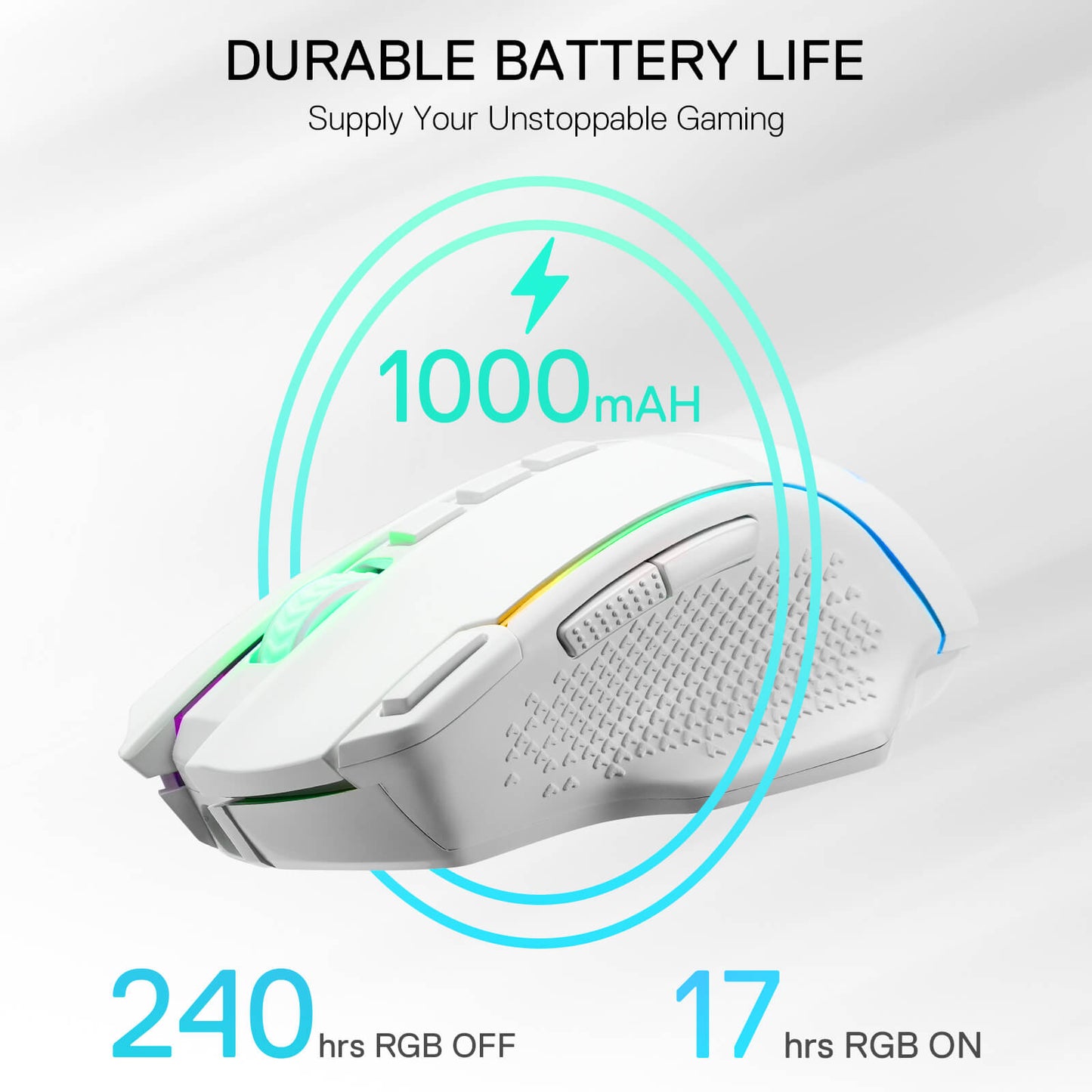 Redragon M991 Wireless Gaming Mouse, 26000 DPI 3-Mode Mice with Professional Sensor, Durable Power Capacity, Customizable Macro and RGB Backlight for PC/Mac/Laptop, White