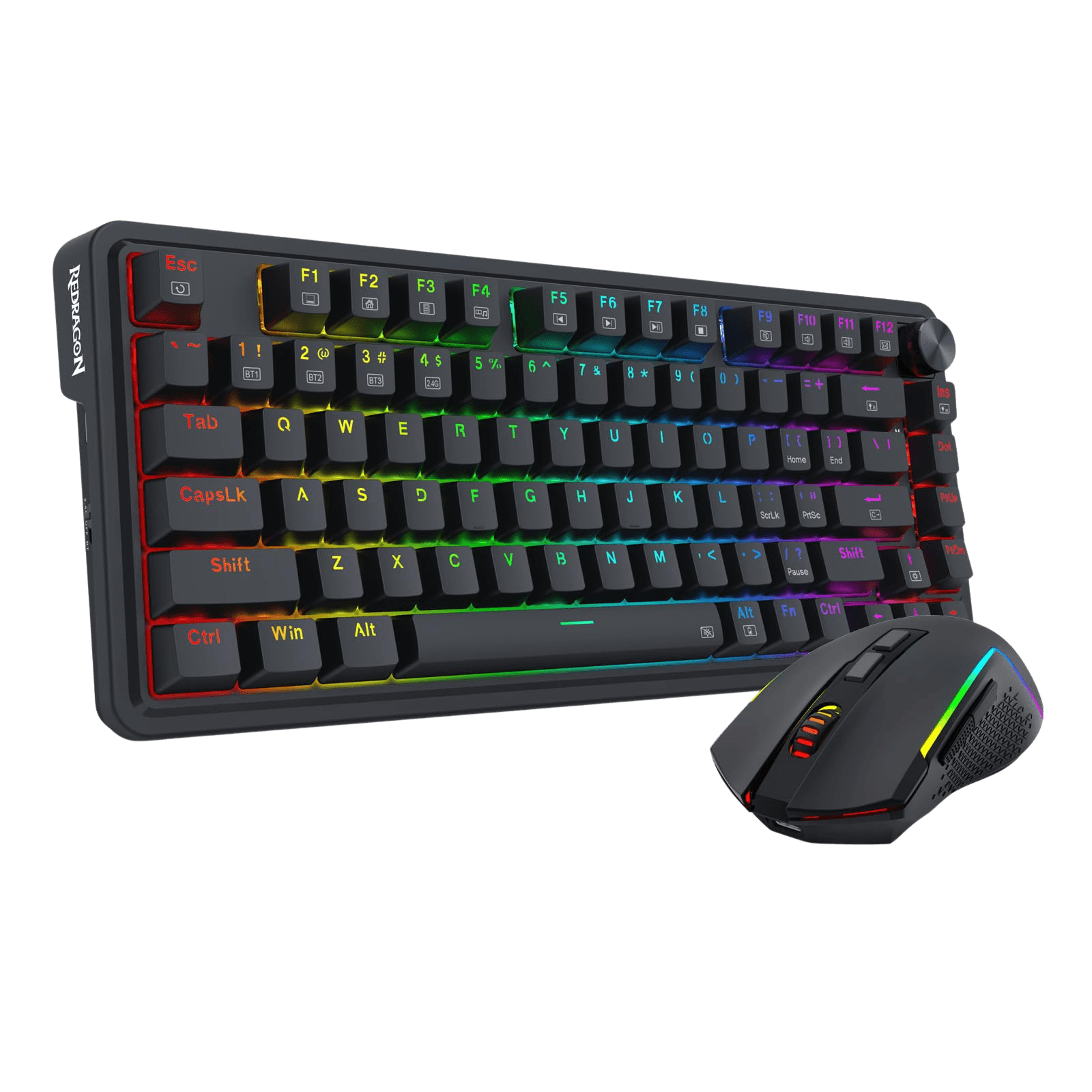 Redragon S168 3-Mode Wilreess Gaming Keyboard & Mouse Combo, 81 Keys K673 PRO RGB Gasket Keyboard and 8000 DPI M693 Gaming Mouse Bundle, Convenient Shared Dongle