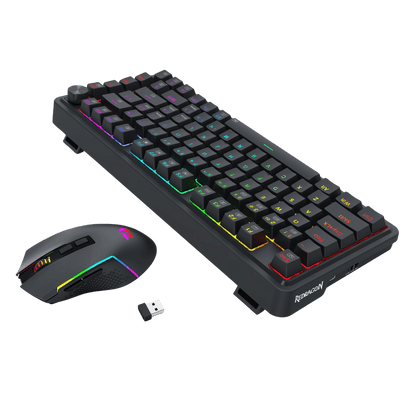 Redragon S168 3-Mode Wilreess Gaming Keyboard & Mouse Combo, 81 Keys K673 PRO RGB Gasket Keyboard and 8000 DPI M693 Gaming Mouse Bundle, Convenient Shared Dongle