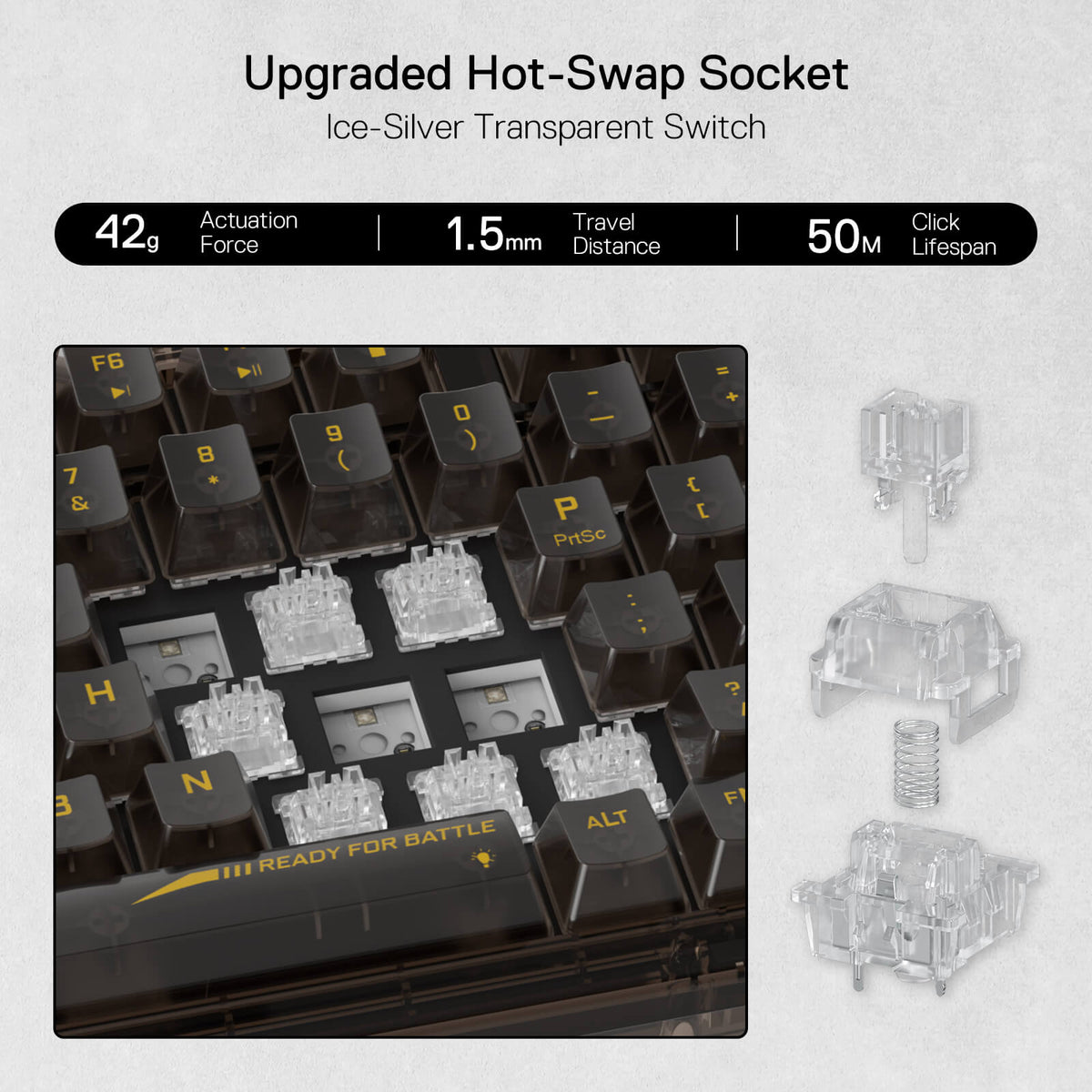 Redragon ELF PRO K649 Wireless Hot-Swappable Transparent Keyboard ...