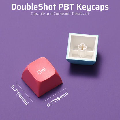 PBT Double Shot 112-Key Sublimation Keycaps Set, KDA Profile for ANSI Layout 61/68/84/87/98/104 Keys Mechanical Keyboard, with Keycap Puller - (Only Keycaps), Neon Purple