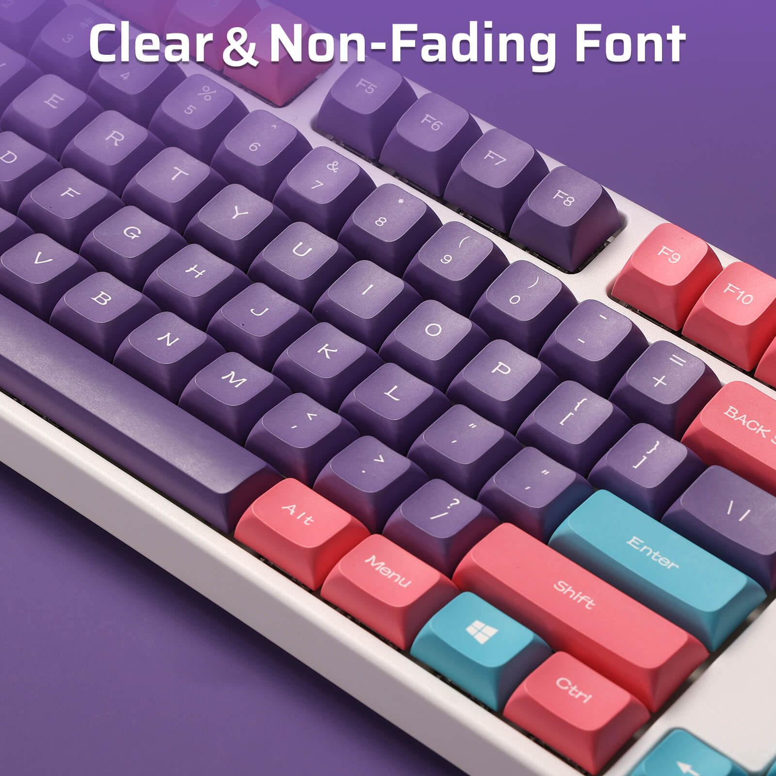 PBT Double Shot 112-Key Sublimation Keycaps Set, KDA Profile for ANSI Layout 61/68/84/87/98/104 Keys Mechanical Keyboard, with Keycap Puller - (Only Keycaps), Neon Purple