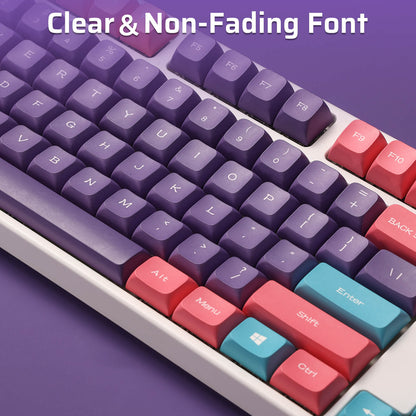 PBT Double Shot 112-Key Sublimation Keycaps Set, KDA Profile for ANSI Layout 61/68/84/87/98/104 Keys Mechanical Keyboard, with Keycap Puller - (Only Keycaps), Neon Purple