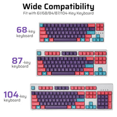 PBT Double Shot 112-Key Sublimation Keycaps Set, KDA Profile for ANSI Layout 61/68/84/87/98/104 Keys Mechanical Keyboard, with Keycap Puller - (Only Keycaps), Neon Purple