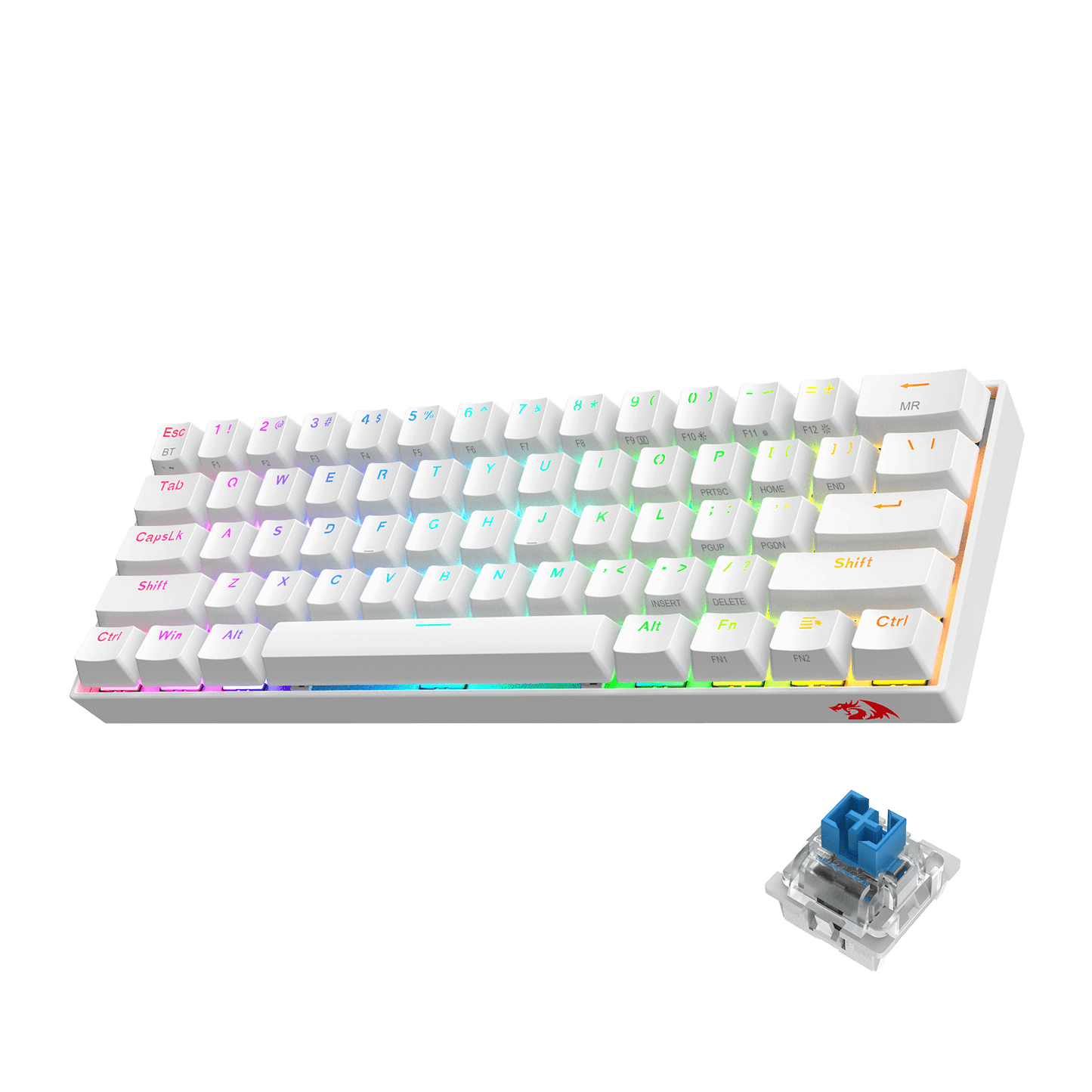 redragon compact white keyboard 60% with blue switches