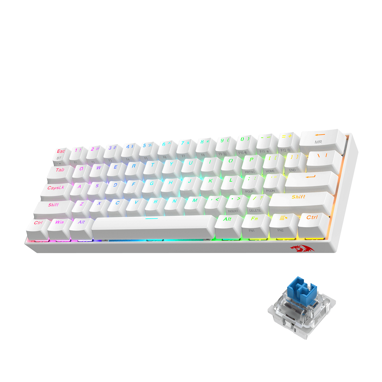 redragon compact white keyboard 60% with blue switches