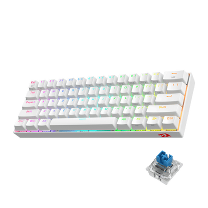 redragon compact white keyboard 60% with blue switches