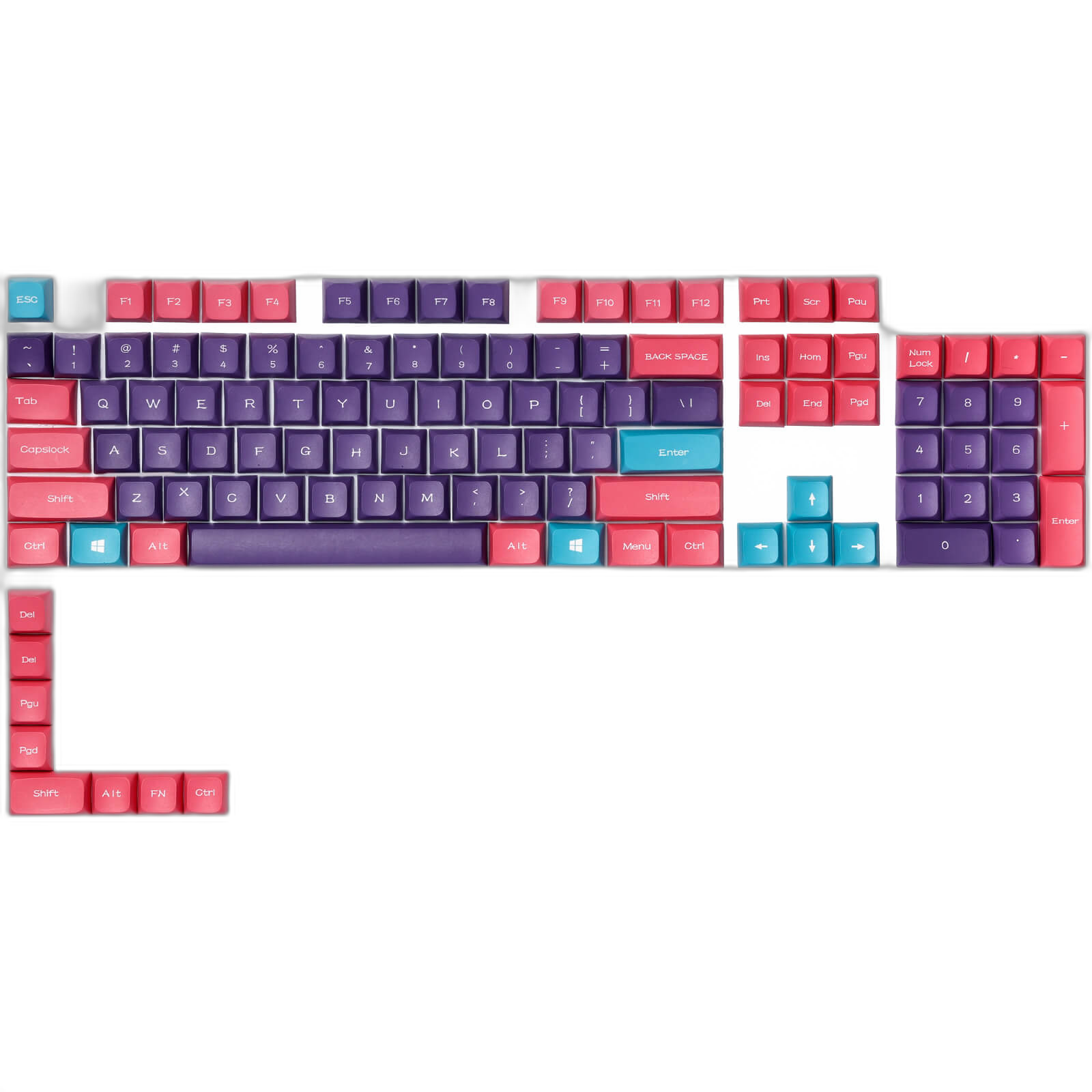 PBT Double Shot 112-Key Sublimation Keycaps Set, KDA Profile for ANSI Layout 61/68/84/87/98/104 Keys Mechanical Keyboard, with Keycap Puller - (Only Keycaps), Neon Purple