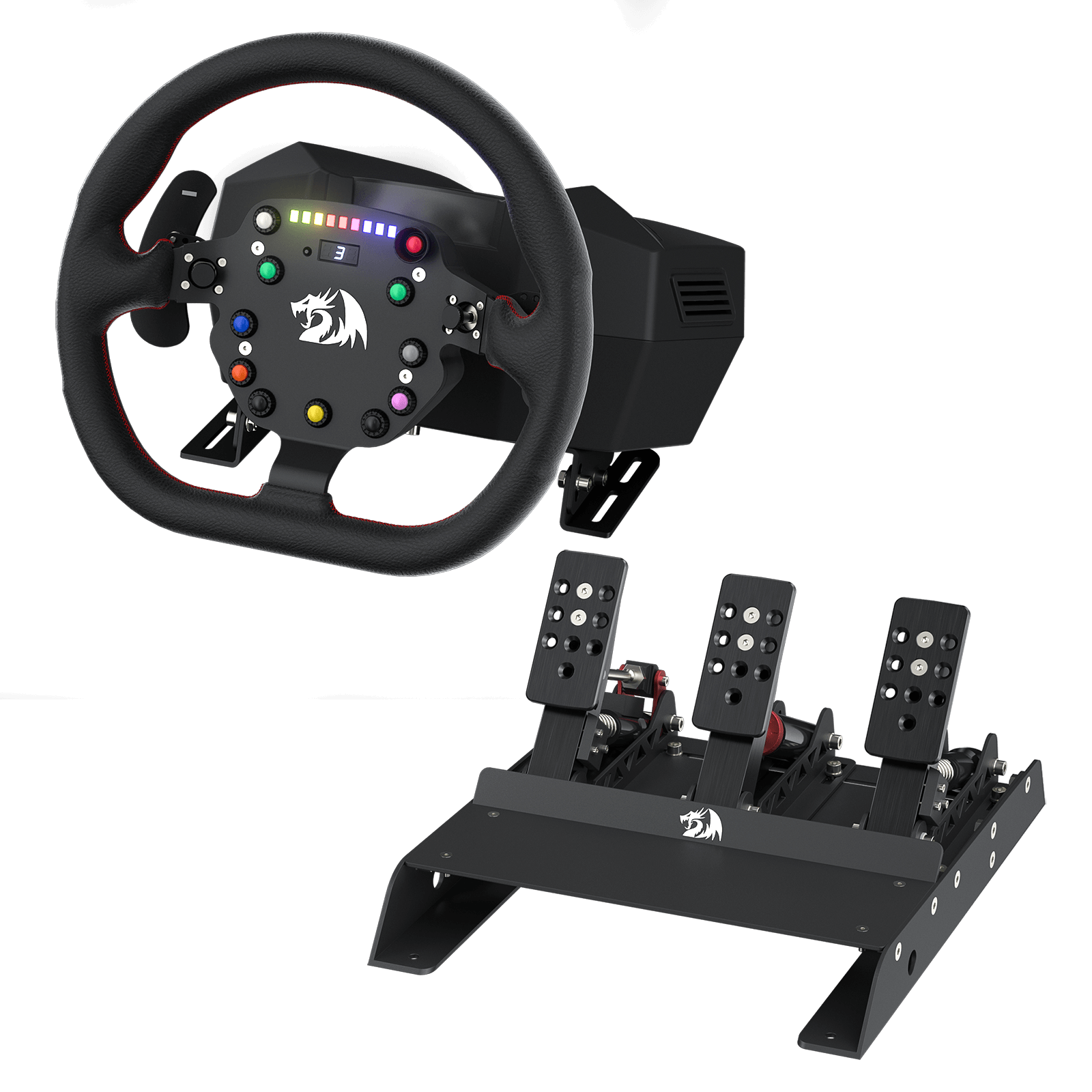 Simulador de corrida Redragon GT32 com volante, base e pedais
