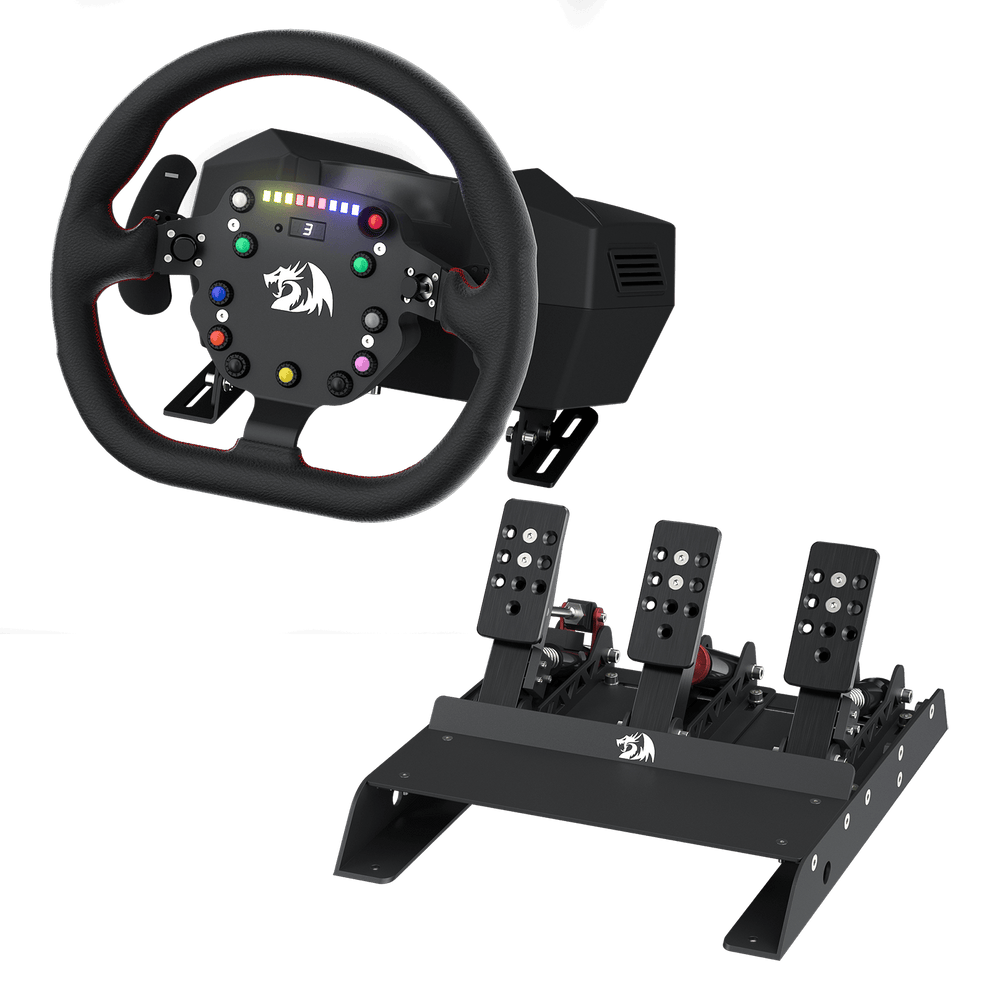 Redragon GT32 TRUEFORCE Racing Wheel & Pedals for Computer Gamers ...