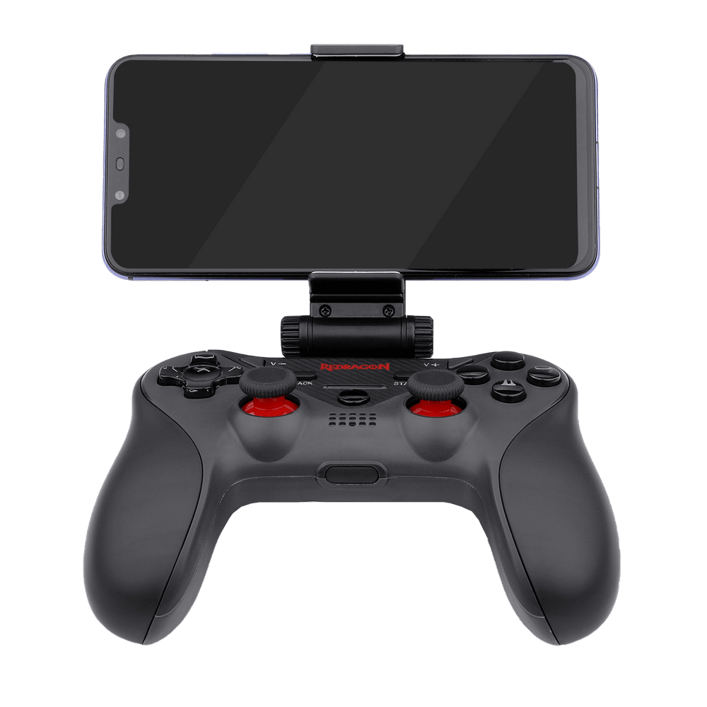 Redragon G812 Ceres controller with a smartphone in its adjustable holder