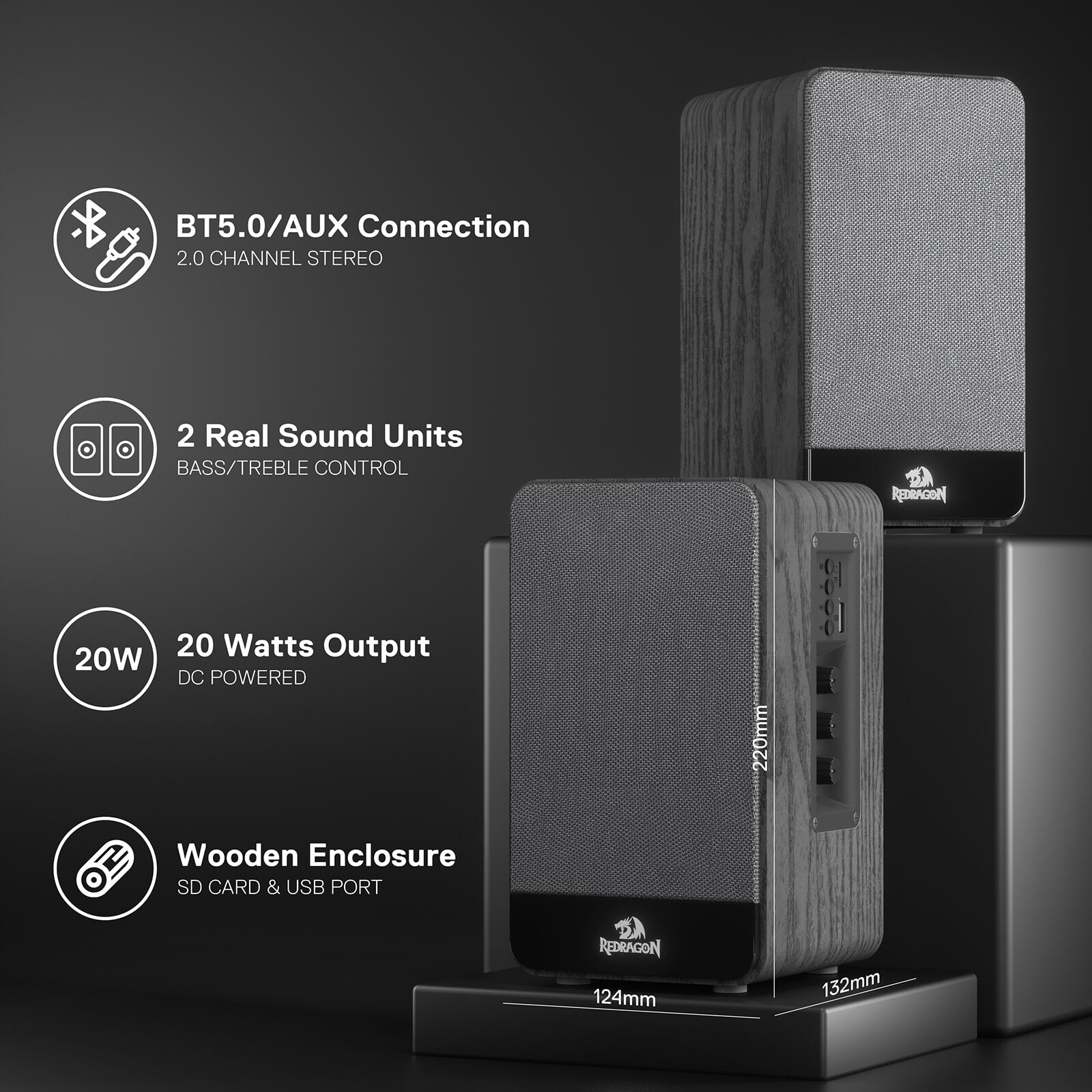 Redragon GS813 Wireless Bluetooth Bookshelf/Desktop Speakers 